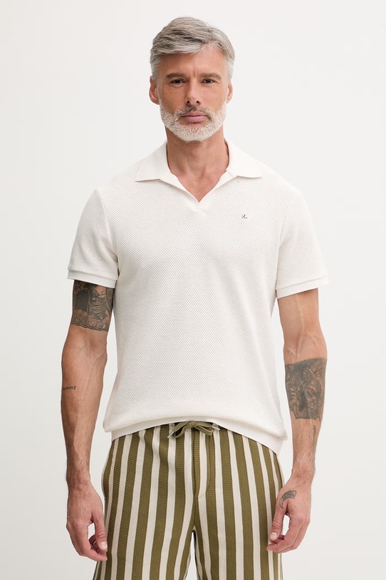 Karl Lagerfeld polo pánské s bavlnou béžová B2M46062