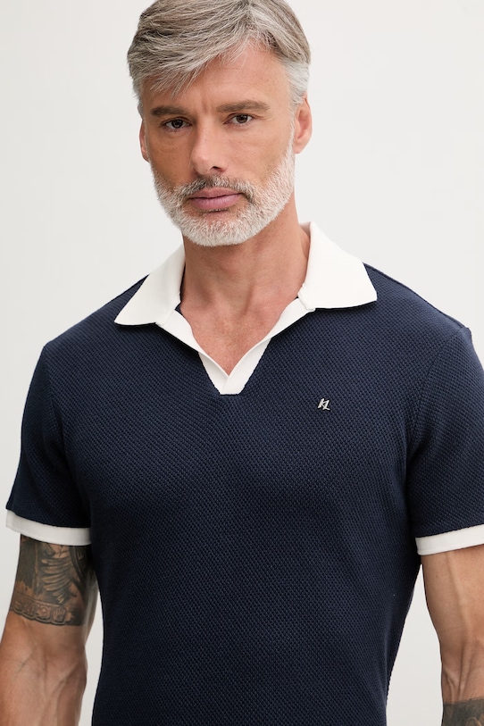 Karl Lagerfeld polo pánské s bavlnou námořnická modř B2M46062