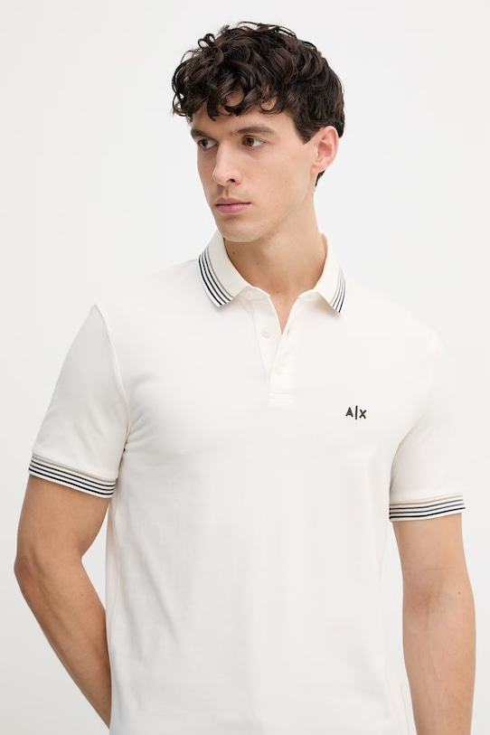 Armani Exchange polo męskie bawełniane beżowy XM002326.AF13026