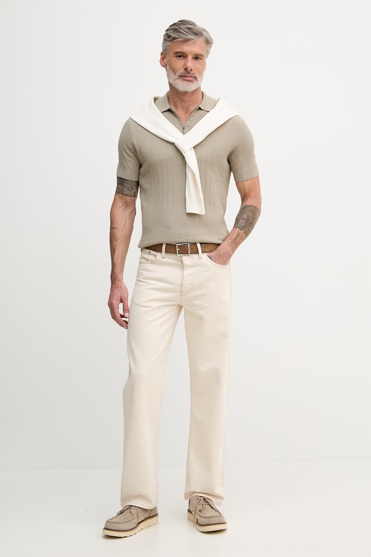 Armani Exchange polo męskie bawełniane XM002438.AF22249 beżowy SS26