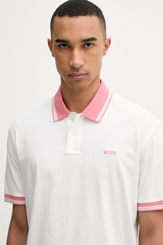 BOSS Orange polo męskie bawełniane biały 50561815