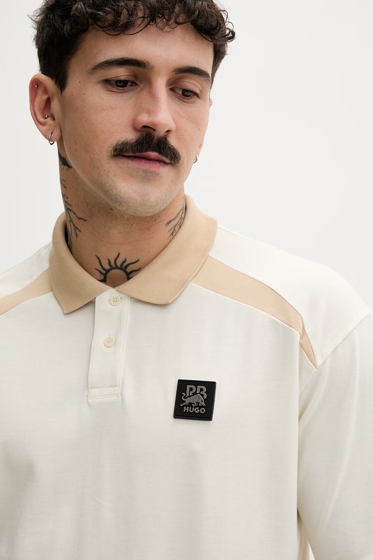 HUGO t-shirt męski bawełniany z elastanem Dunios_RB beżowy 50559650