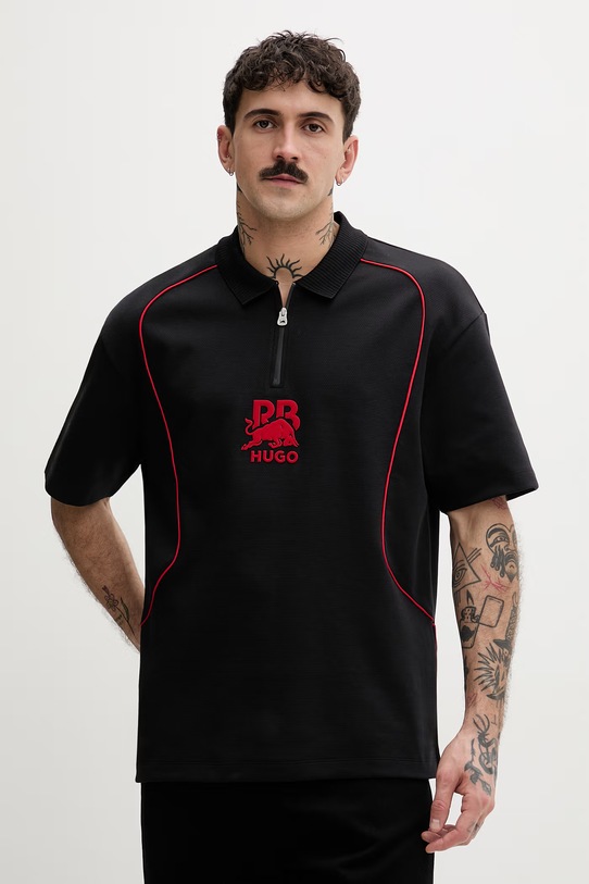 HUGO тениска с яка мъжка Duero_RB черен 50559702