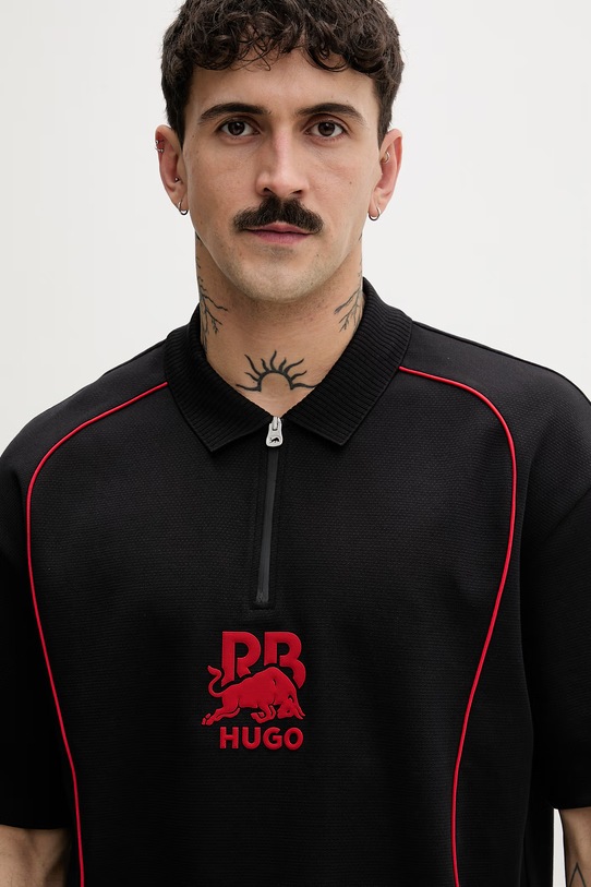 HUGO тениска с яка мъжка Duero_RB черен 50559702