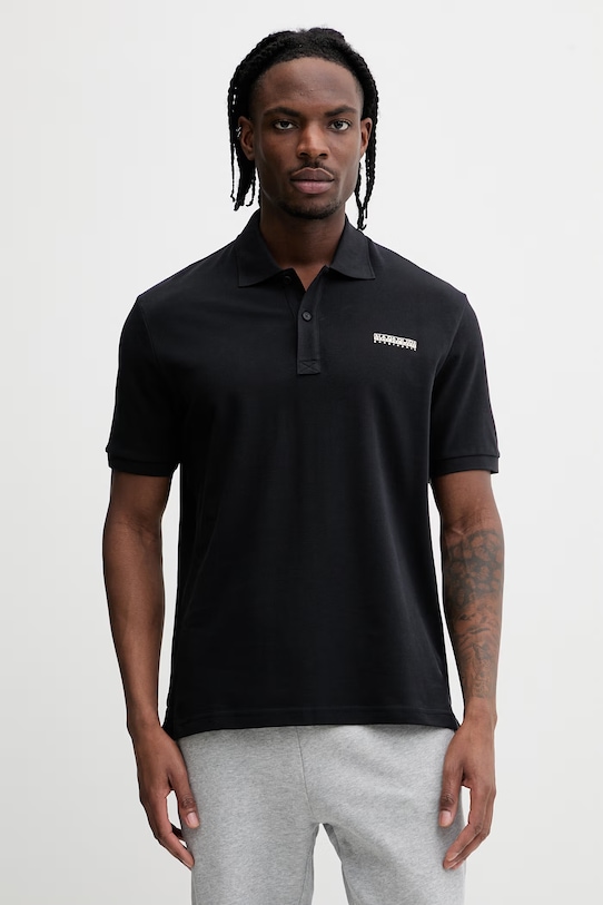 Napapijri polo bawełniane SMALL BOX nadruk czarny NP0A88TQ9411