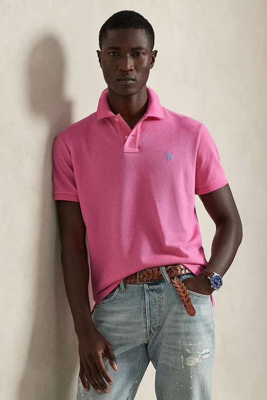 Polo Ralph Lauren polo bawełniane SS KC SLIM FIT gładkie różowy 710536856506