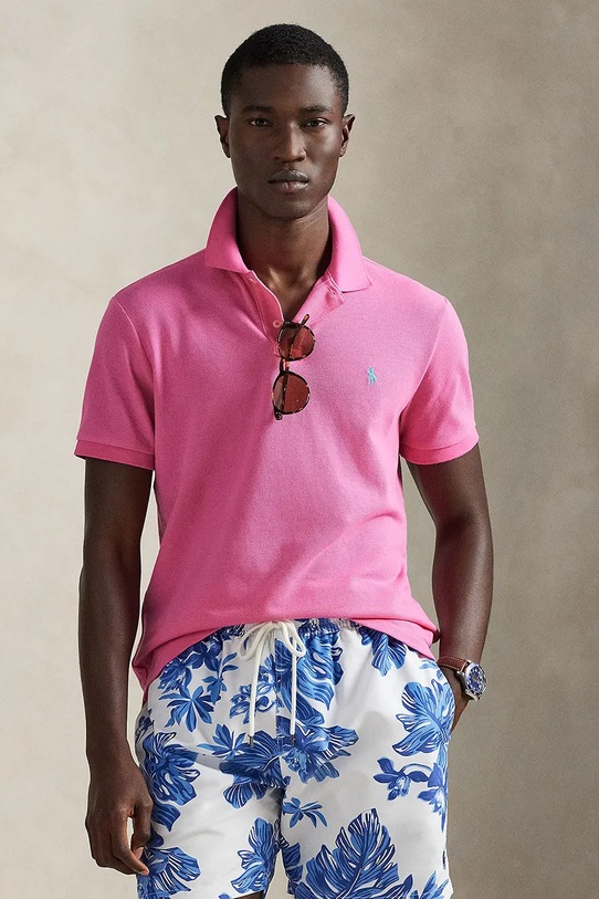 Bavlněné polo tričko Polo Ralph Lauren BASIC MESH bavlna růžová 710680784510