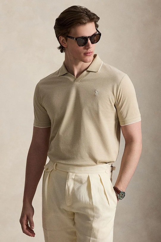 Polo Ralph Lauren JAQUARD PIQUE polo bawełniane męskie beżowy 710964535500