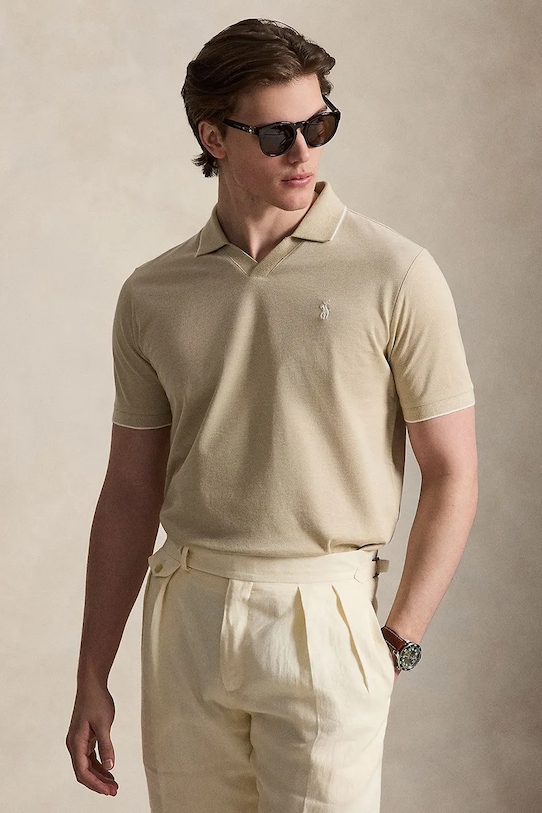 Polo Ralph Lauren JAQUARD PIQUE polo bawełniane męskie beżowy 710964535500