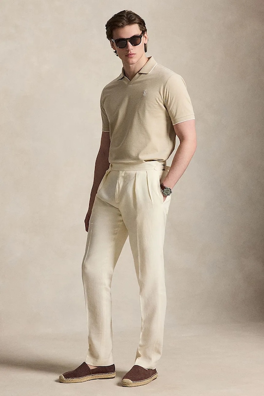 Odzież Polo Ralph Lauren JAQUARD PIQUE polo bawełniane męskie 710964535500 beżowy