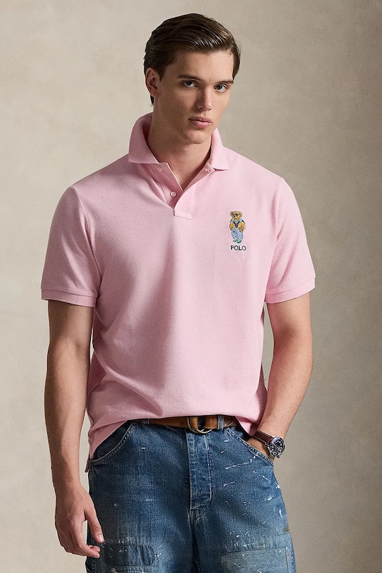 Polo Ralph Lauren MESH-KNT-POLO polo bawełniane męskie różowy 710B16617002