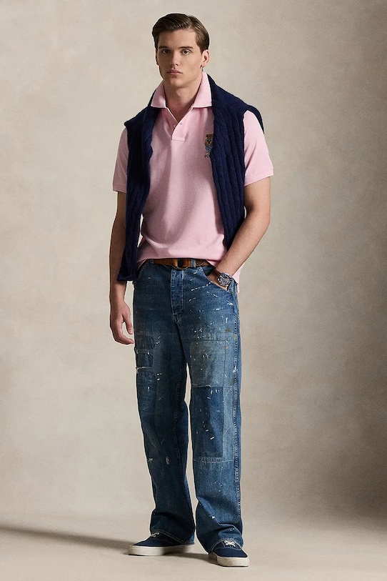 Odzież Polo Ralph Lauren MESH-KNT-POLO polo bawełniane męskie 710B16617002 różowy