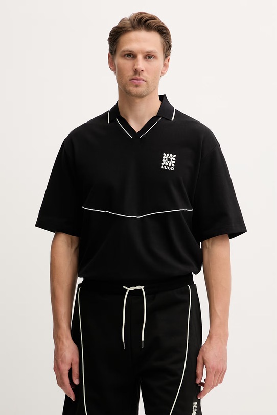HUGO πόλο ανδρικό βαμβακερό Daryo μαύρο 50556717
