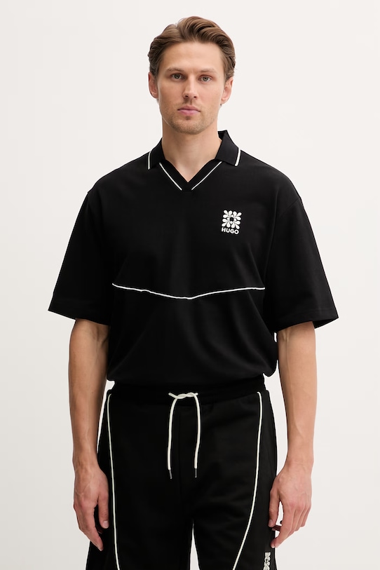 HUGO πόλο ανδρικό βαμβακερό Daryo μαύρο 50556717