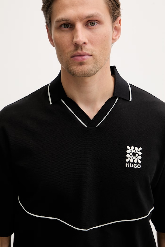 HUGO πόλο ανδρικό βαμβακερό Daryo μαύρο 50556717