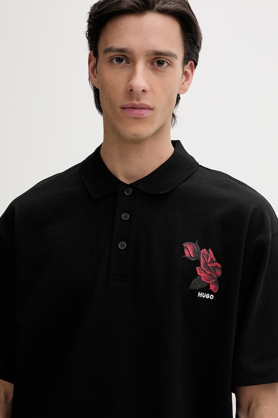 Bavlněné polo tričko HUGO Dardigo černá 50556857