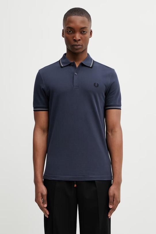 Bavlněné polo tričko Fred Perry regular námořnická modř M3600.01B