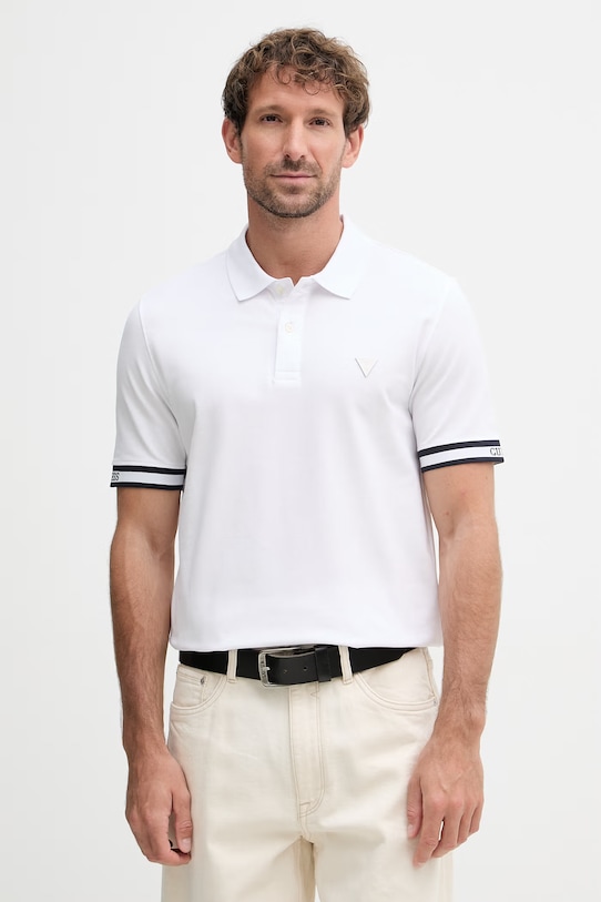 Guess polo pánské bavlněné s elastanem LYLE bílá M6GP60.K3076