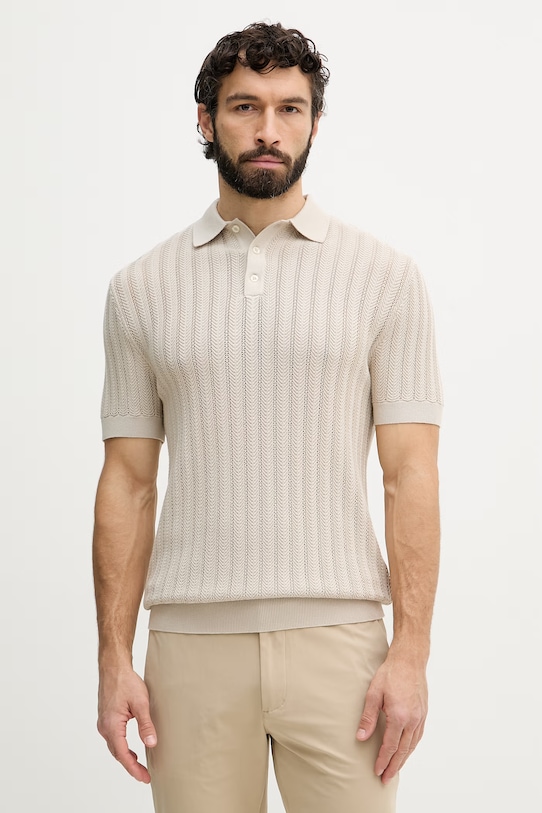 Guess Тениска с яка мъжки от вискоза LONNY бежов M6GR05.Z0558