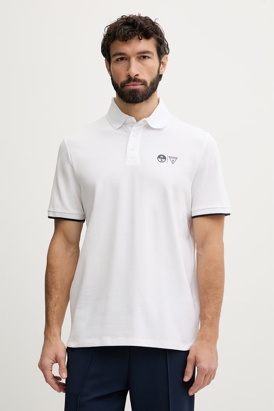 Guess tričko pánske bavlnené s elastanom x North Sails biela M6GP47.K3323