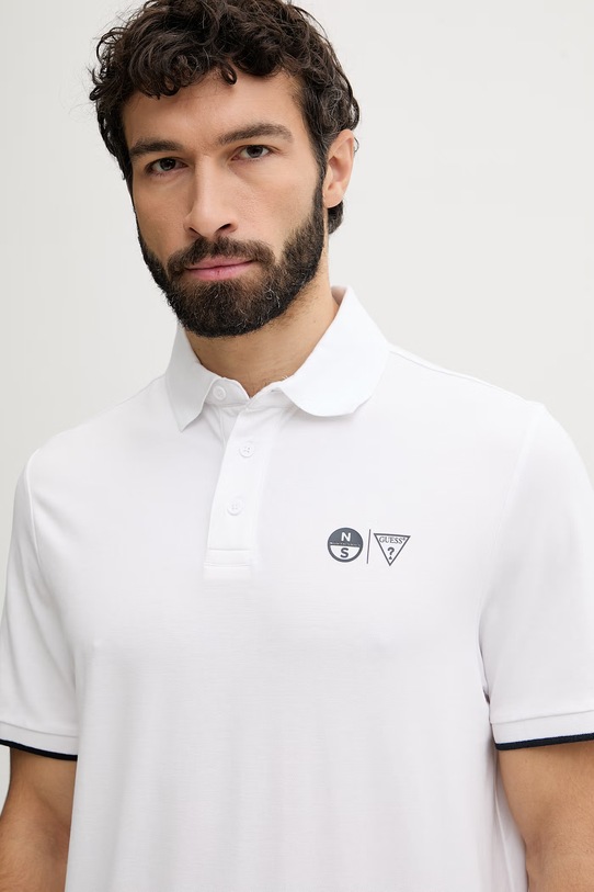 Guess tričko pánske bavlnené s elastanom x North Sails biela M6GP47.K3323