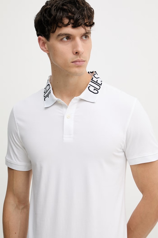 Guess polo męskie bawełniane z elastanem NOLAN biały M6GP66.K3070