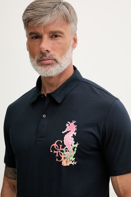 Odzież Guess polo męskie bawełniane F6GP01.K8FQ4 granatowy