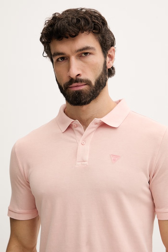 Oblečenie Guess polo tričko pánske bavlnené F6GP03.K9WF1 ružová