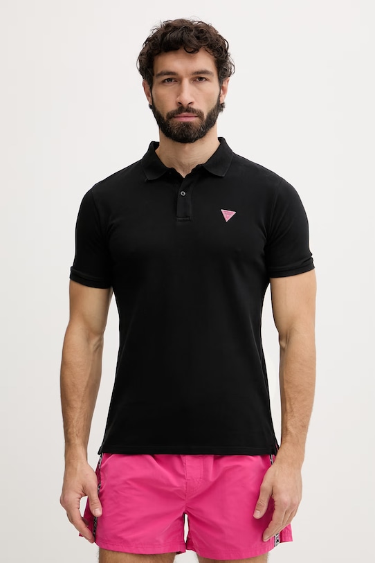 Guess polo tričko pánske bavlnené čierna F6GP03.K9WF1