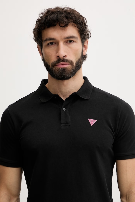 Oblečenie Guess polo tričko pánske bavlnené F6GP03.K9WF1 čierna