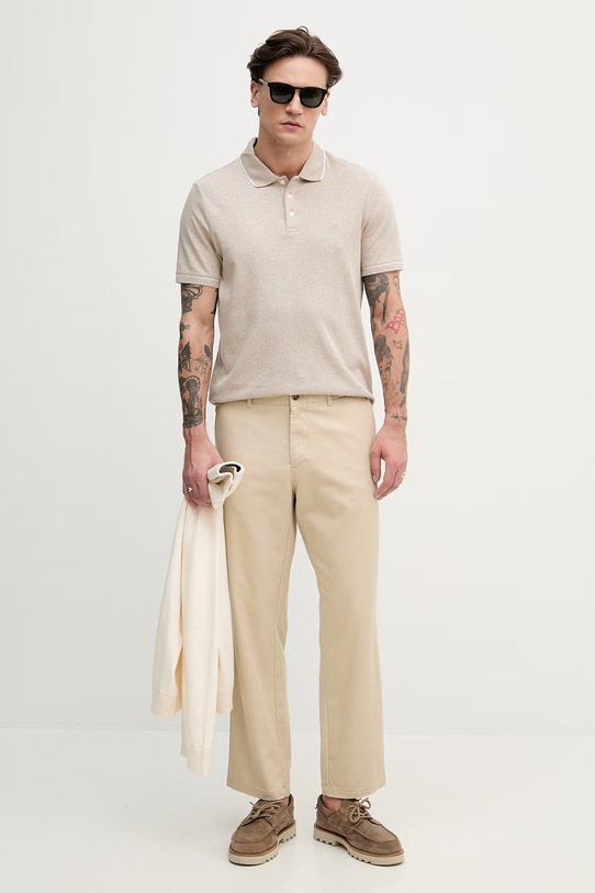 Michael Kors polo męskie bawełniane CB952SX20B beżowy SS26