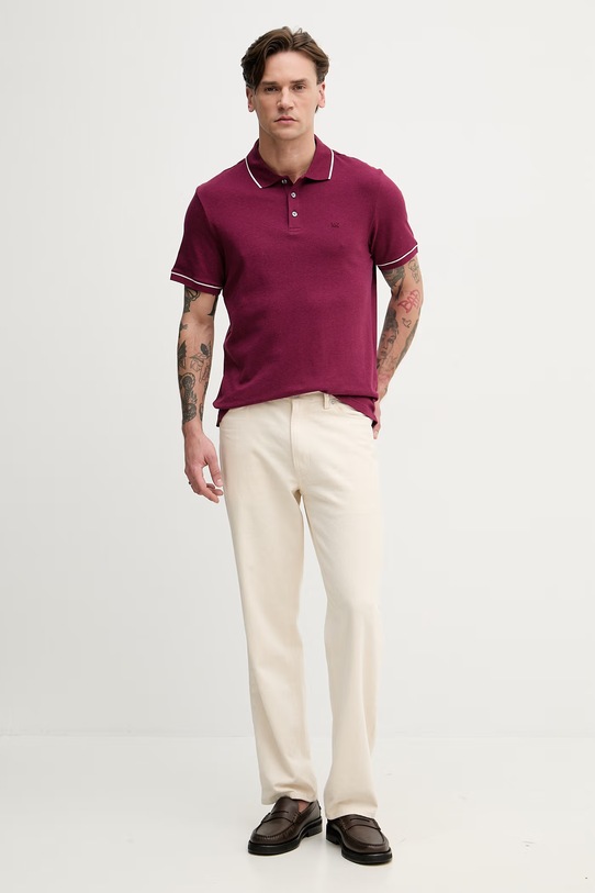 Michael Kors polo męskie bawełniane CR652SX20B bordowy SS26