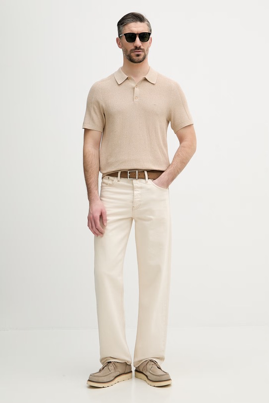 Michael Kors polo męskie bawełniane CS560GO469 beżowy SS26