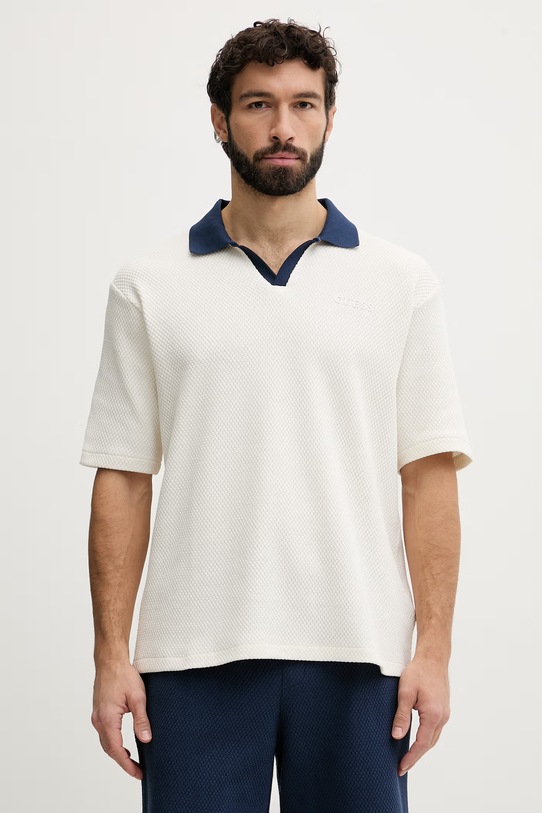 Guess polo męskie bawełniane JHONNY beżowy Z6GP05.K3208