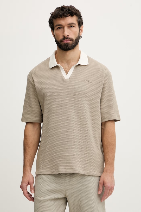 Guess polo męskie bawełniane JHONNY beżowy Z6GP05.K3208