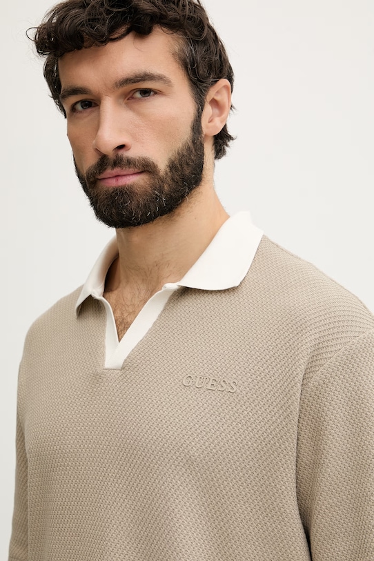 Guess polo męskie bawełniane JHONNY beżowy Z6GP05.K3208