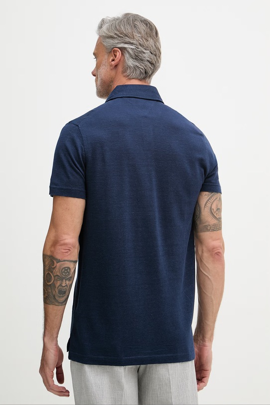 Дрехи Tommy Hilfiger тениска тип пулове с яка мъжка с лен NEW YORK MW0MW42679 тъмносин