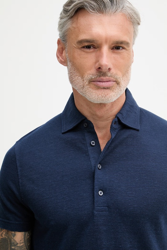 Tommy Hilfiger тениска тип пулове с яка мъжка с лен NEW YORK тъмносин MW0MW42679