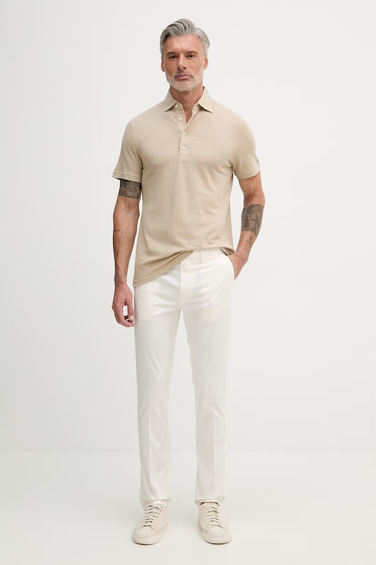 Tommy Hilfiger тениска тип пулове с яка мъжка с лен NEW YORK MW0MW42679 бежов SS26