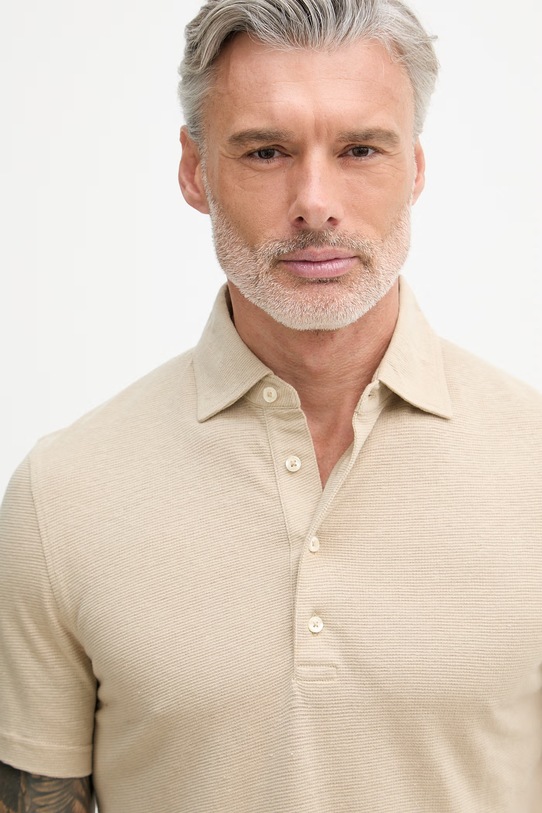 Tommy Hilfiger тениска тип пулове с яка мъжка с лен NEW YORK бежов MW0MW42679