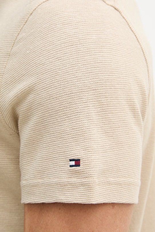 Tommy Hilfiger тениска тип пулове с яка мъжка с лен NEW YORK MW0MW42679 бежов