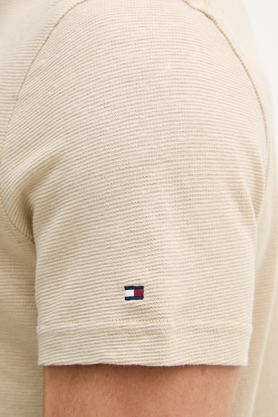 Tommy Hilfiger тениска тип пулове с яка мъжка с лен NEW YORK MW0MW42679 бежов