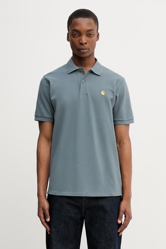 Carhartt WIP S/S Chase Pique Polo bawełniane męskie niebieski I023807.3LPXX