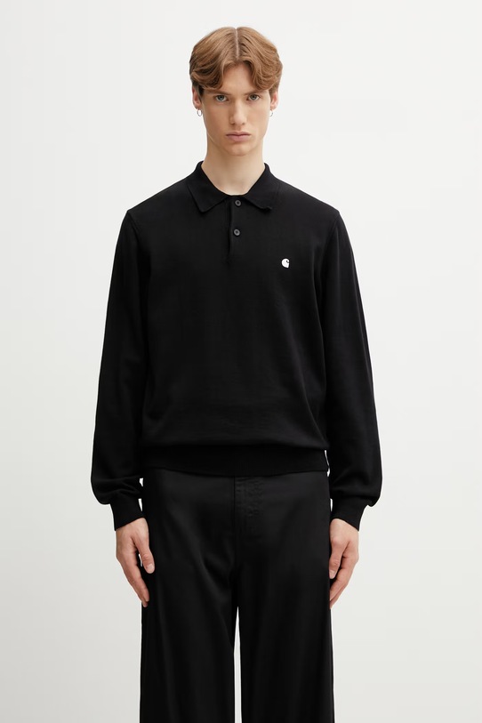 Carhartt WIP L/S Madison Polo sweter bawełniany męski czarny I036162.0D2XX
