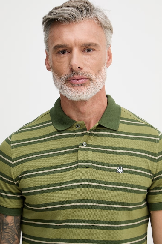 United Colors of Benetton πόλο ανδρικό βαμβακερό πράσινο 3UTCU302S