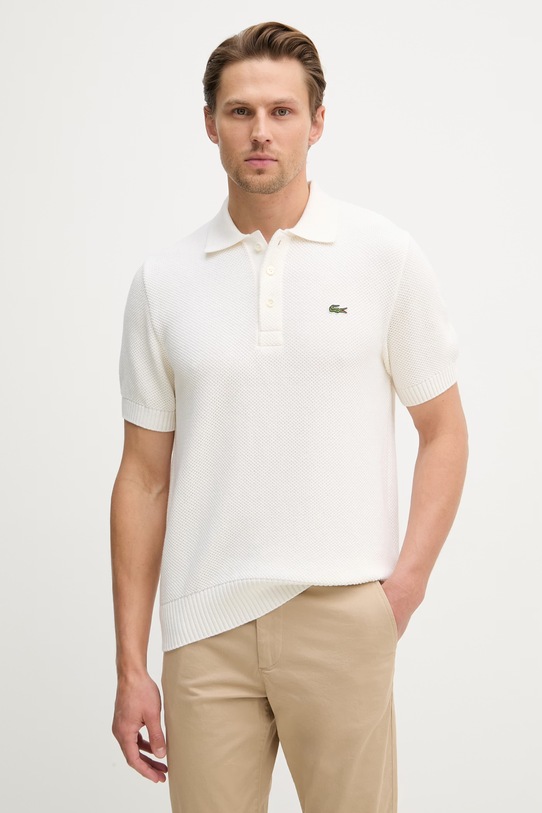 Lacoste polo swetrowe męskie z dodatkiem wełny beżowy AH1028
