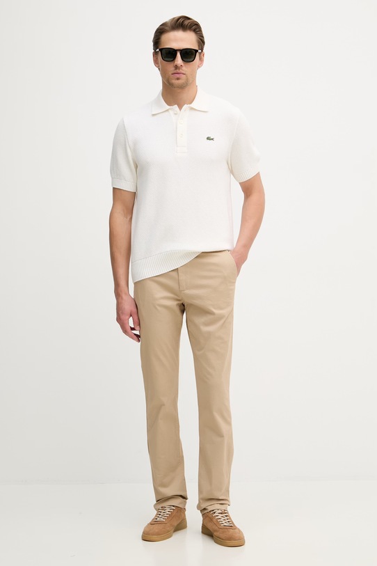 Lacoste polo swetrowe męskie z dodatkiem wełny AH1028 beżowy SS26