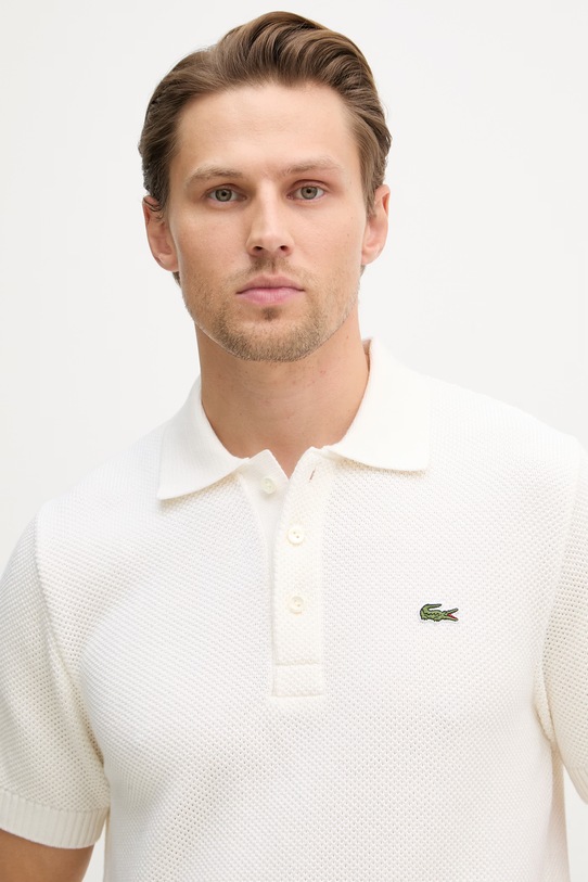 Lacoste polo swetrowe męskie z dodatkiem wełny beżowy AH1028