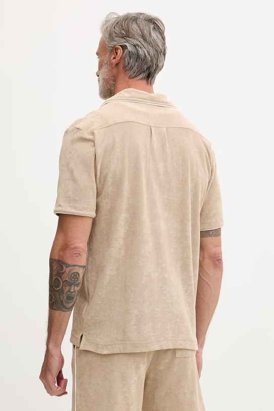 Ρούχα Fila πουκάμισο Ανδρικό βαμβακερό EMPOLI FAM1179 μπεζ