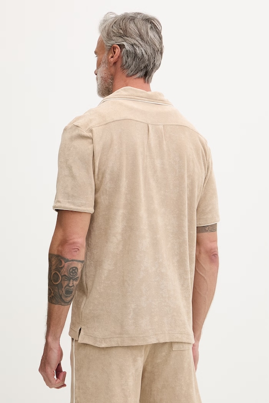 Ρούχα Fila πουκάμισο Ανδρικό βαμβακερό EMPOLI FAM1179 μπεζ